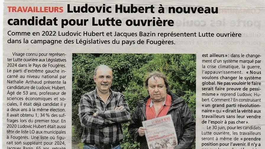 Illustration - Ludovic Hubert à nouveau candidat pour Lutte Ouvrière