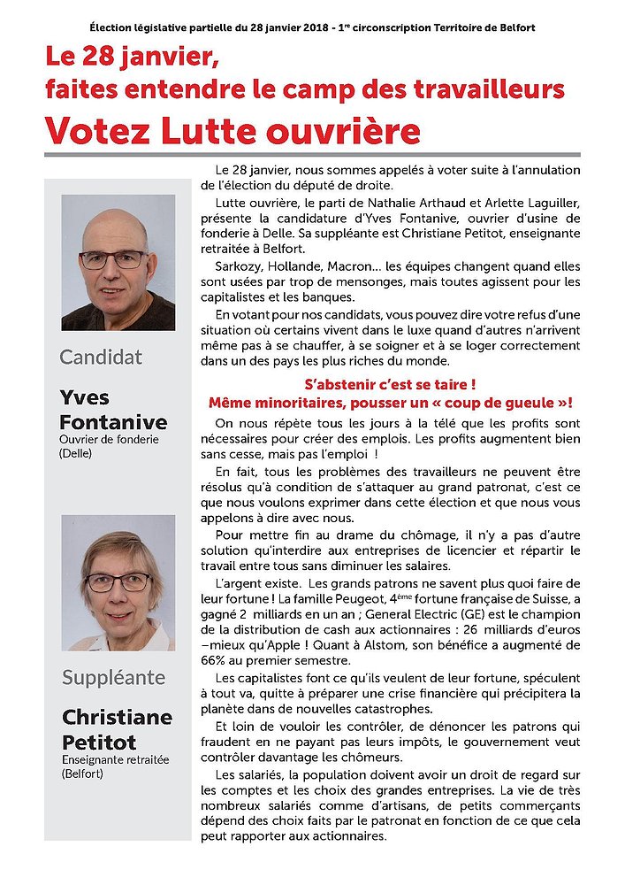Illustration - Tract de la campagne pour la législative partielle à Belfort - Janvier 2018