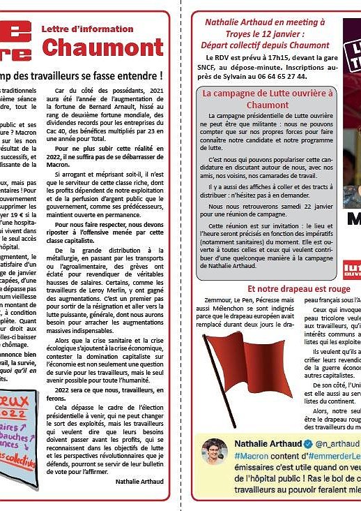 Lettre d'information Lutte ouvrière Chaumont (jeudi 6 janvier 2022)