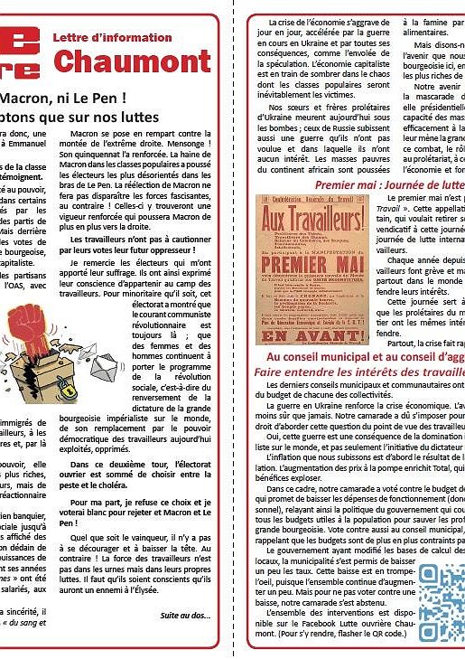Illustration - Lettre d'information Lutte ouvrière Chaumont (16 avril 2022)