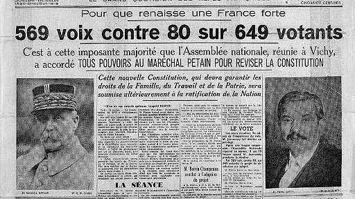Illustration - le vote des pleins pouvoirs à Pétain